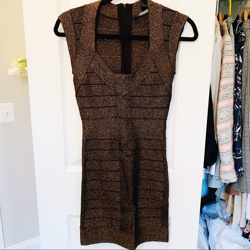 Bronze Metallic Bandage Dress